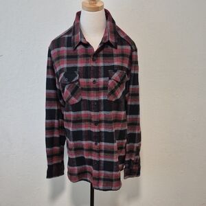 FIVE FOUR LOS ANGELES Black & Red Plaid Button Front Shirt Sz L